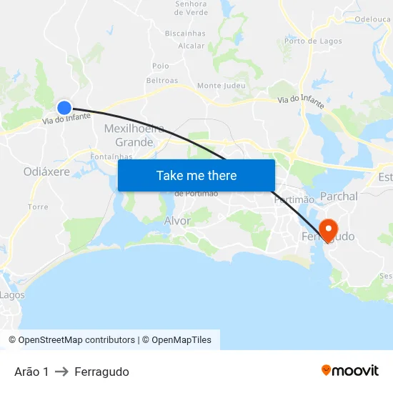 Arão 1 to Ferragudo map