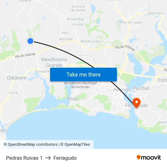Pedras Ruivas 1 to Ferragudo map