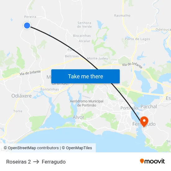 Roseiras 2 to Ferragudo map