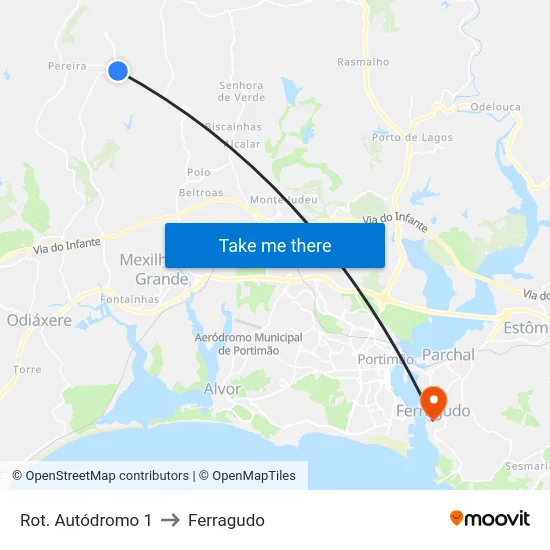 Rot. Autódromo 1 to Ferragudo map