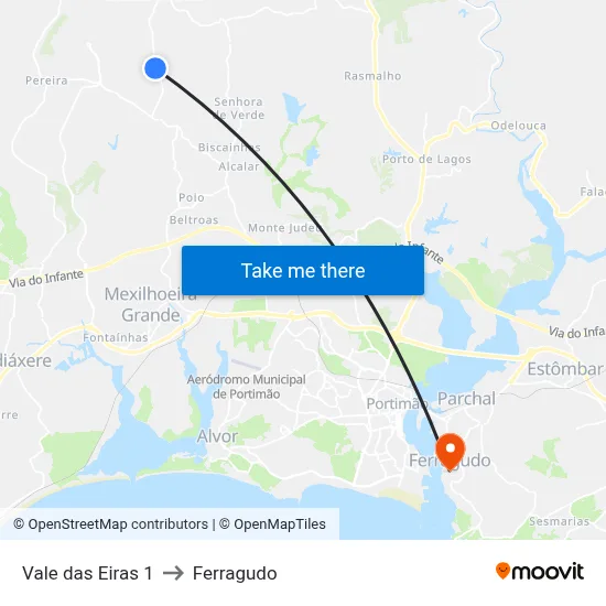 Vale das Eiras 1 to Ferragudo map