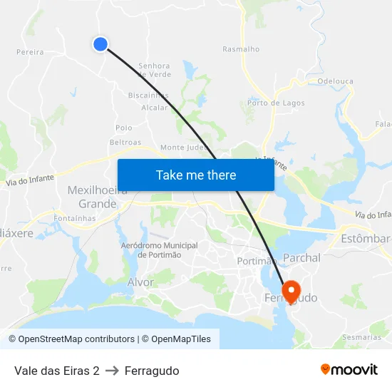 Vale das Eiras 2 to Ferragudo map