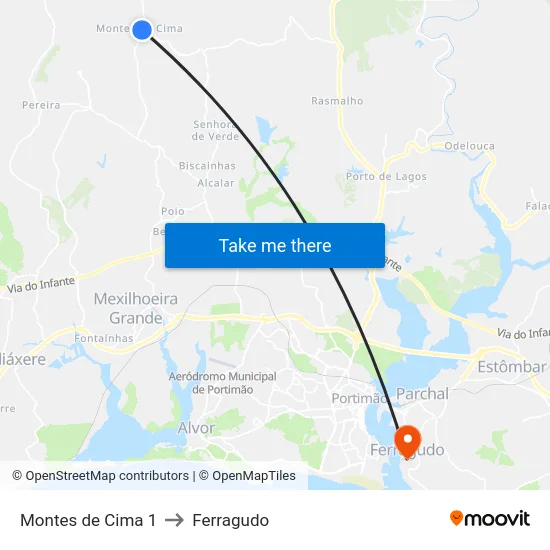 Montes de Cima 1 to Ferragudo map