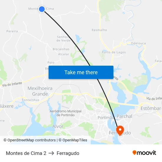 Montes de Cima 2 to Ferragudo map
