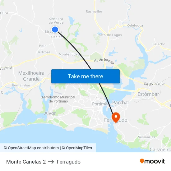 Monte Canelas 2 to Ferragudo map