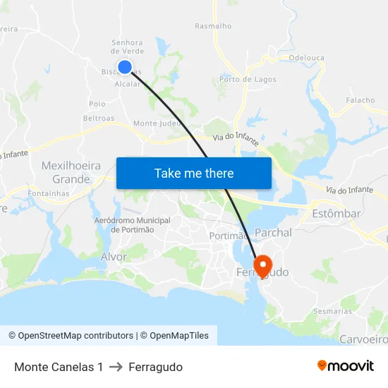Monte Canelas 1 to Ferragudo map
