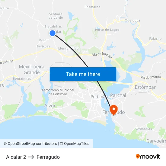 Alcalar 2 to Ferragudo map