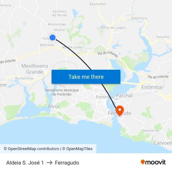 Aldeia S. José 1 to Ferragudo map