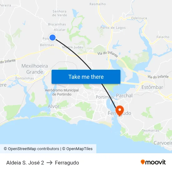 Aldeia S. José 2 to Ferragudo map