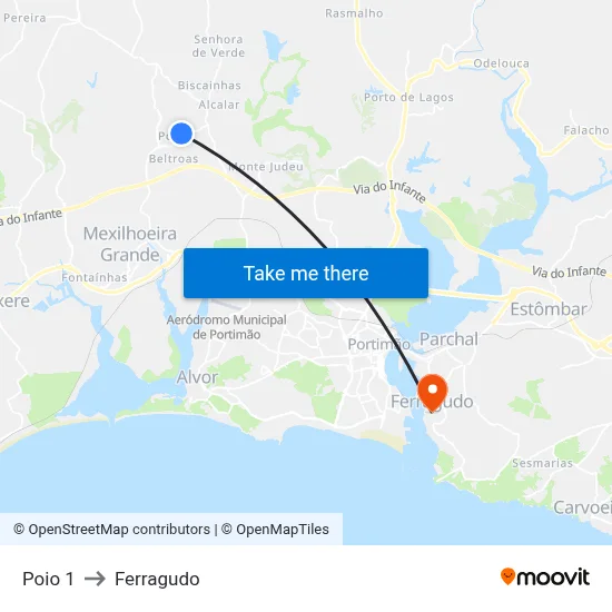 Poio 1 to Ferragudo map