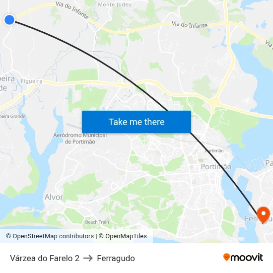 Várzea do Farelo 2 to Ferragudo map