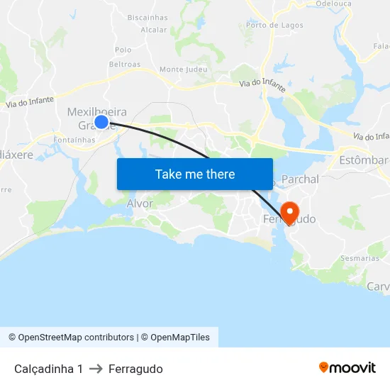 Calçadinha 1 to Ferragudo map