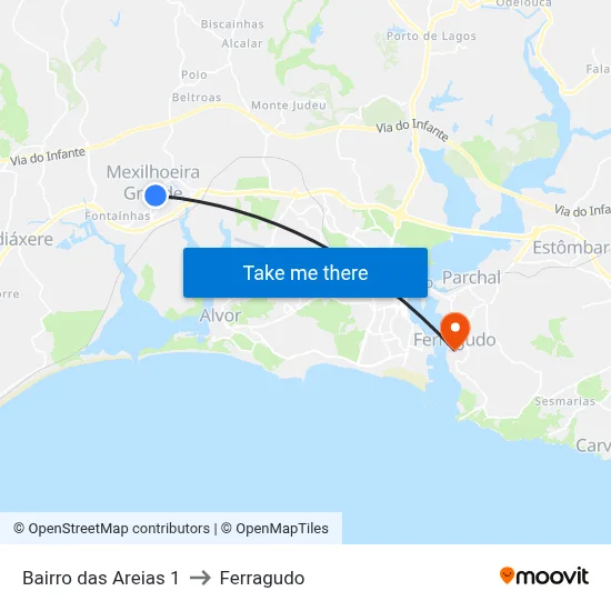 Bairro das Areias 1 to Ferragudo map