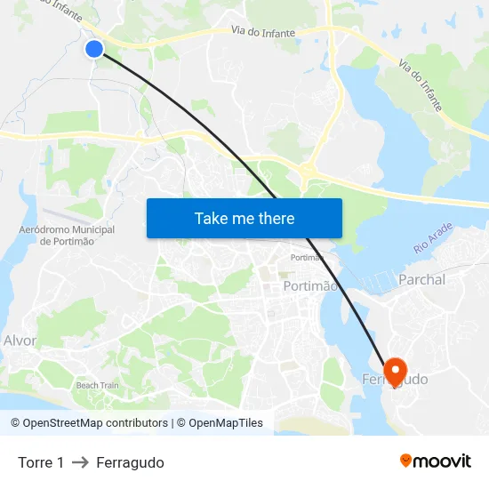 Torre 1 to Ferragudo map