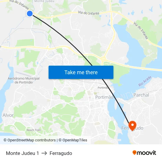 Monte Judeu 1 to Ferragudo map
