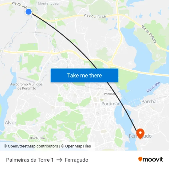Palmeiras da Torre 1 to Ferragudo map