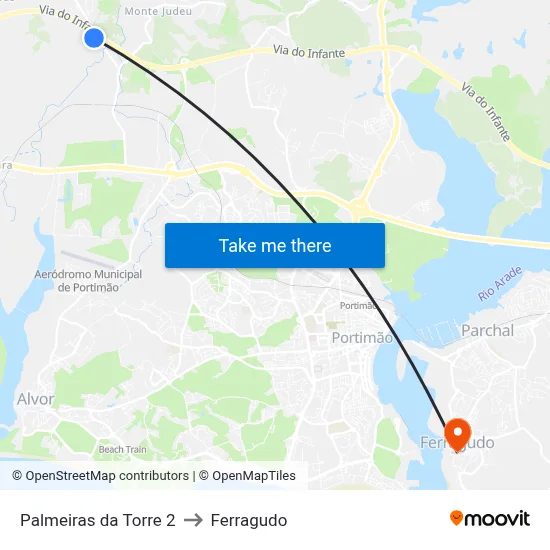 Palmeiras da Torre 2 to Ferragudo map