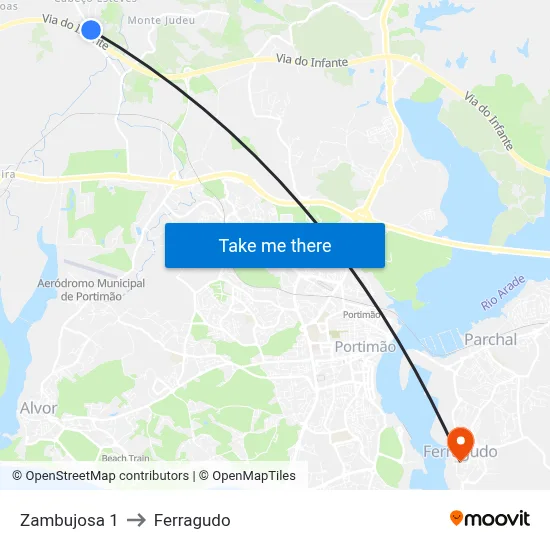 Zambujosa 1 to Ferragudo map