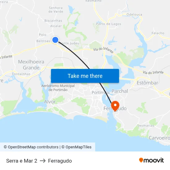 Serra e Mar 2 to Ferragudo map