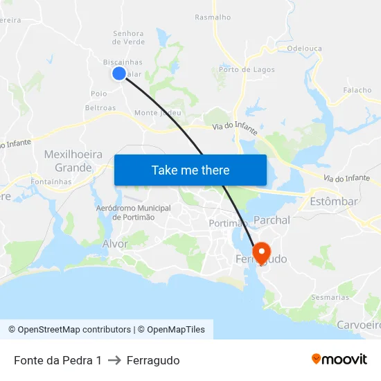 Fonte da Pedra 1 to Ferragudo map