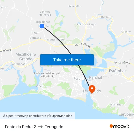 Fonte da Pedra 2 to Ferragudo map