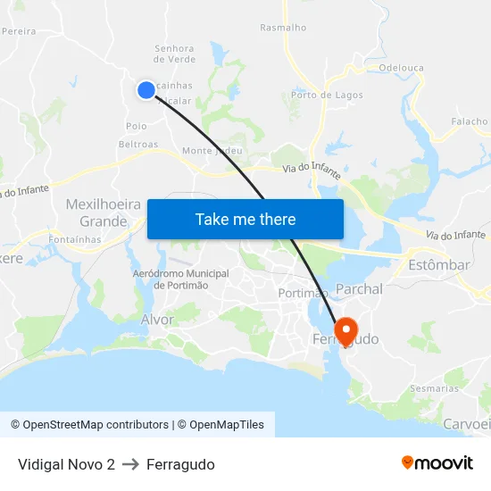 Vidigal Novo 2 to Ferragudo map