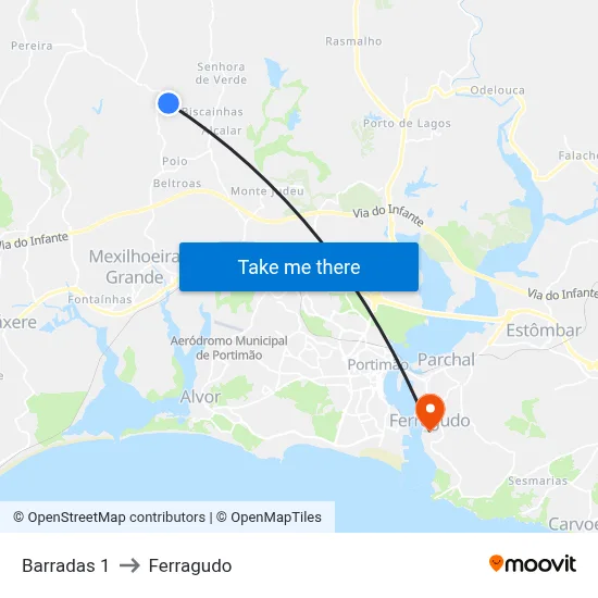 Barradas 1 to Ferragudo map