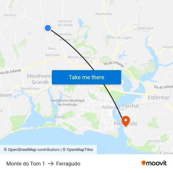 Monte do Tom 1 to Ferragudo map