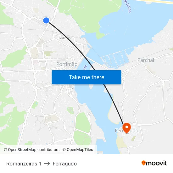 Romanzeiras 1 to Ferragudo map