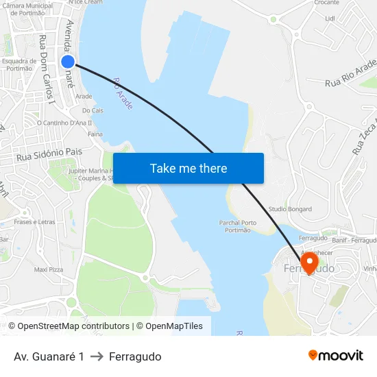 Av. Guanaré 1 to Ferragudo map