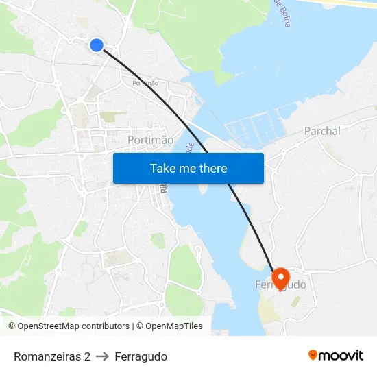 Romanzeiras 2 to Ferragudo map