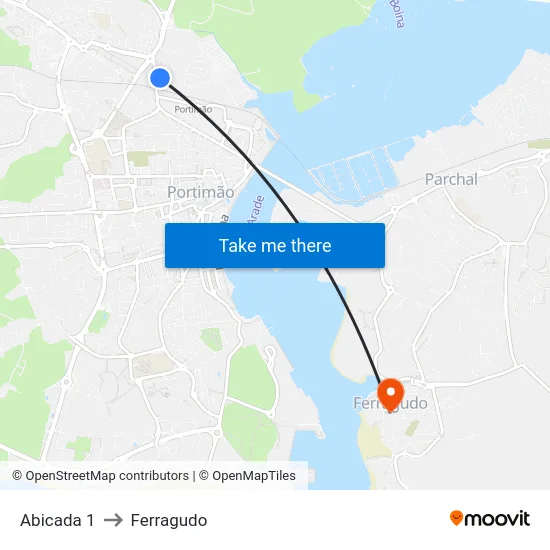 Abicada 1 to Ferragudo map