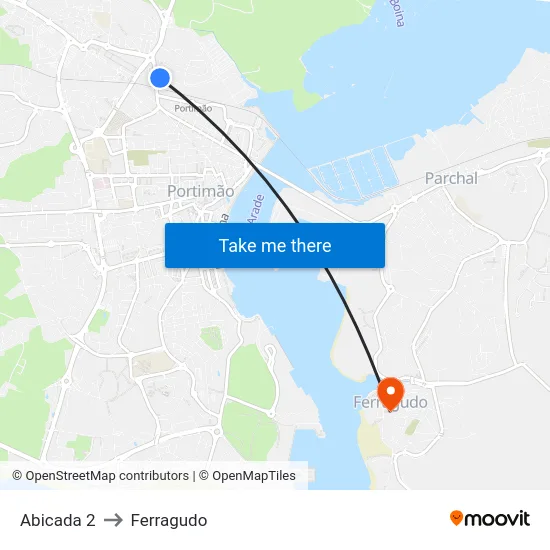 Abicada 2 to Ferragudo map