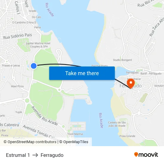 Estrumal 1 to Ferragudo map