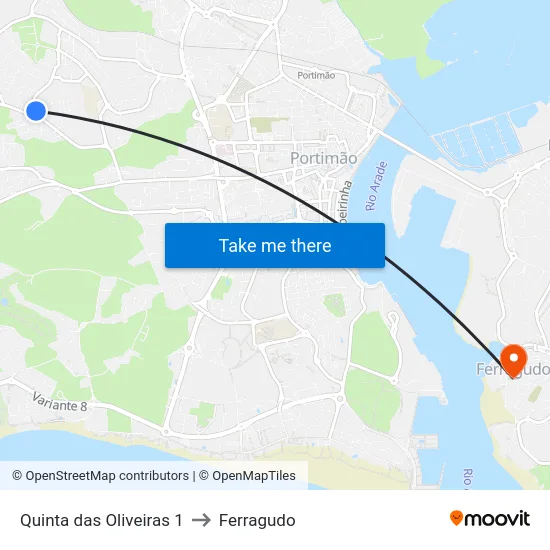 Quinta das Oliveiras 1 to Ferragudo map