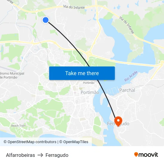 Alfarrobeiras to Ferragudo map