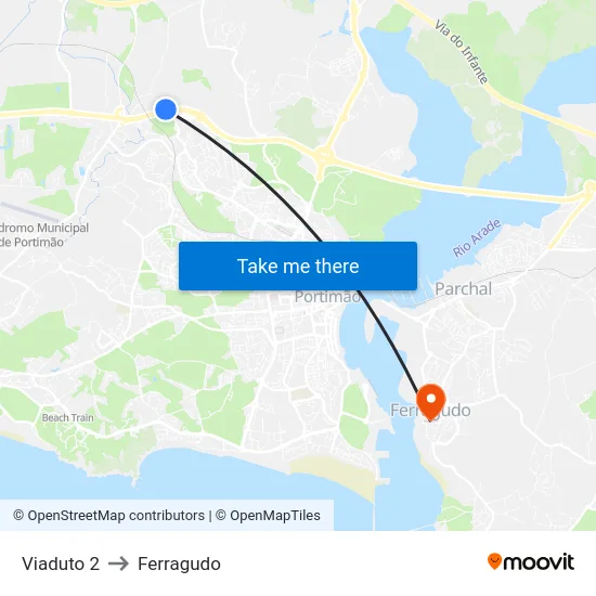 Viaduto 2 to Ferragudo map