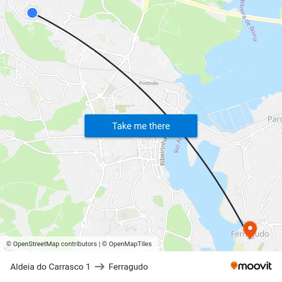 Aldeia do Carrasco 1 to Ferragudo map