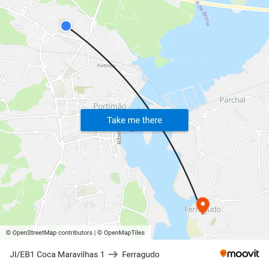 JI/EB1 Coca Maravilhas 1 to Ferragudo map