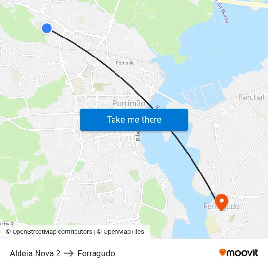 Aldeia Nova 2 to Ferragudo map