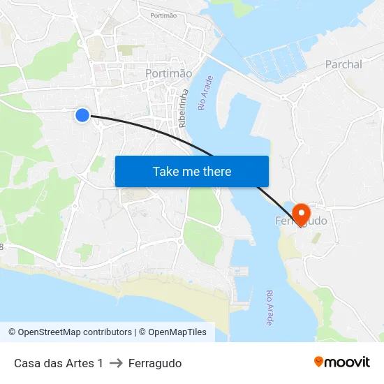 Casa das Artes 1 to Ferragudo map