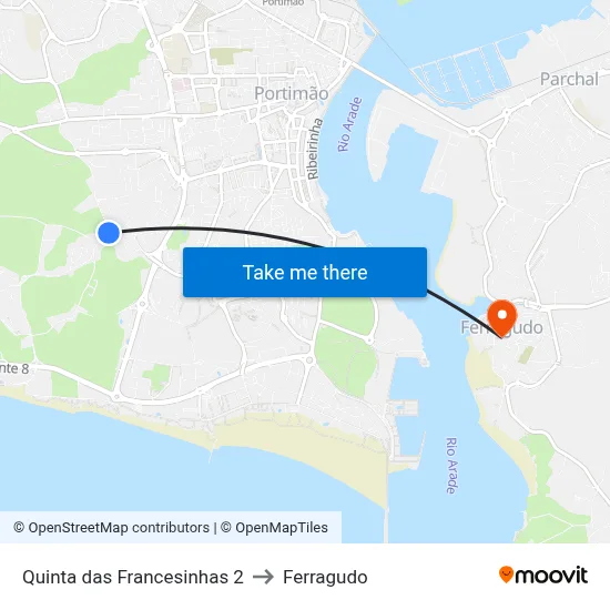 Quinta das Francesinhas 2 to Ferragudo map