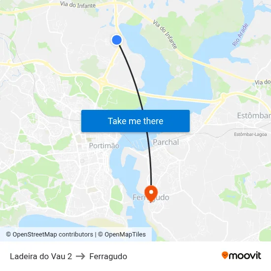 Ladeira do Vau 2 to Ferragudo map