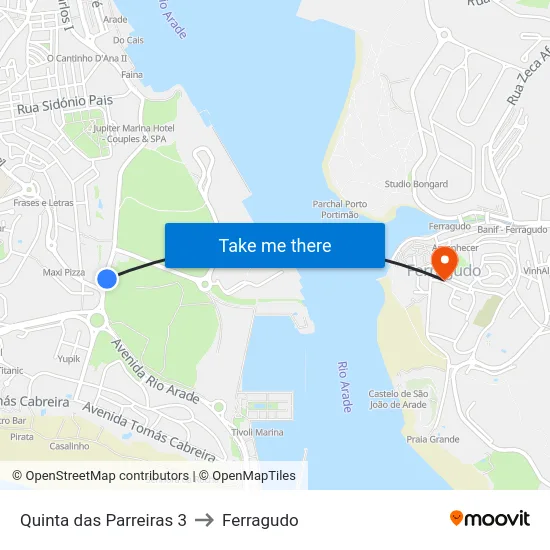 Quinta das Parreiras 3 to Ferragudo map