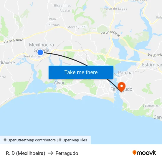 R. D (Mexilhoeira) to Ferragudo map