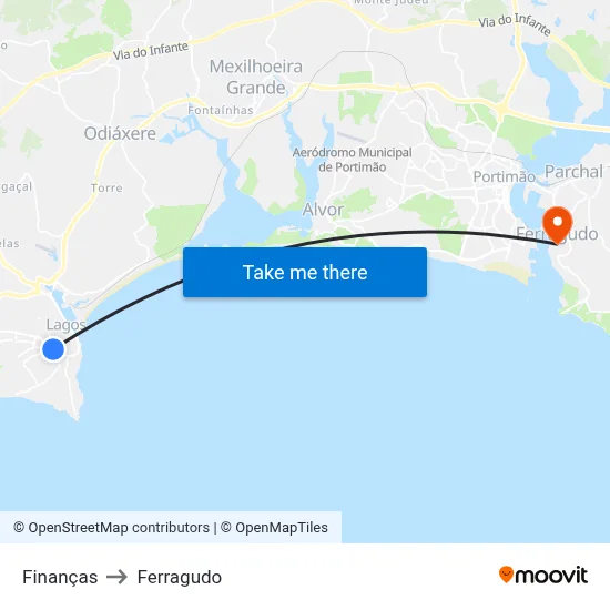 Finanças to Ferragudo map