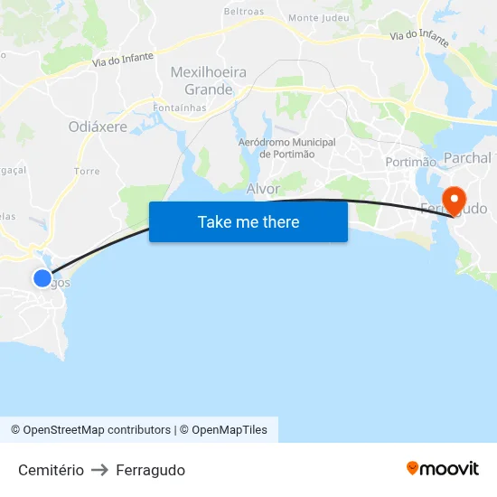 Cemitério to Ferragudo map