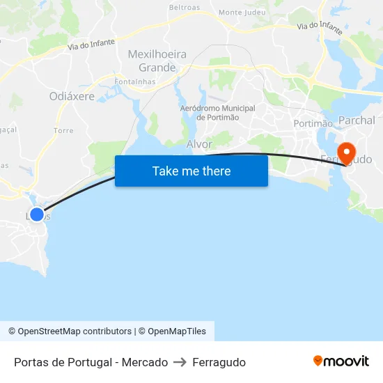 Portas de Portugal - Mercado to Ferragudo map