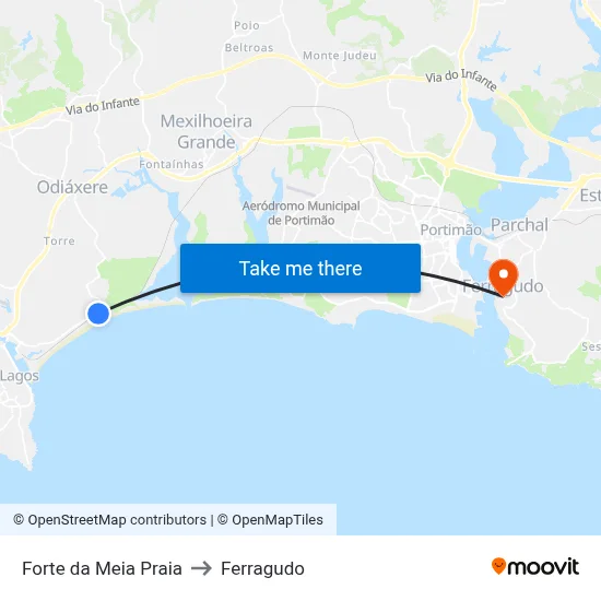 Forte da Meia Praia to Ferragudo map