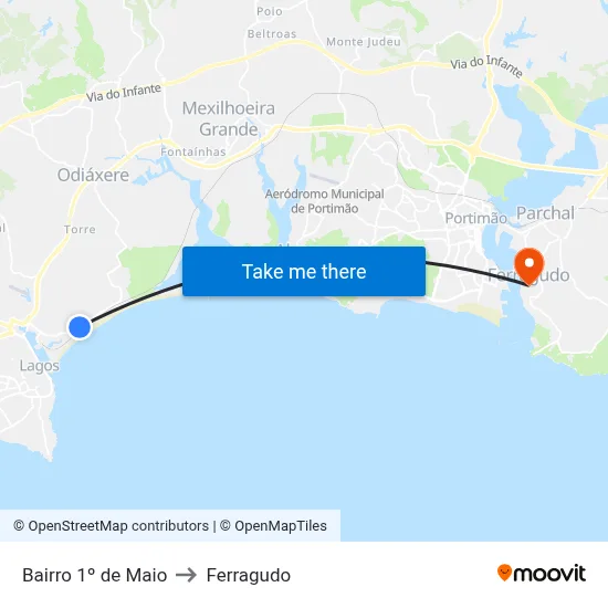 Bairro 1º de Maio to Ferragudo map